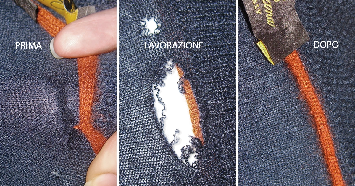 Restauro conservativo d’eccellenza su un bomber in cashmere Loro Piana a Milano