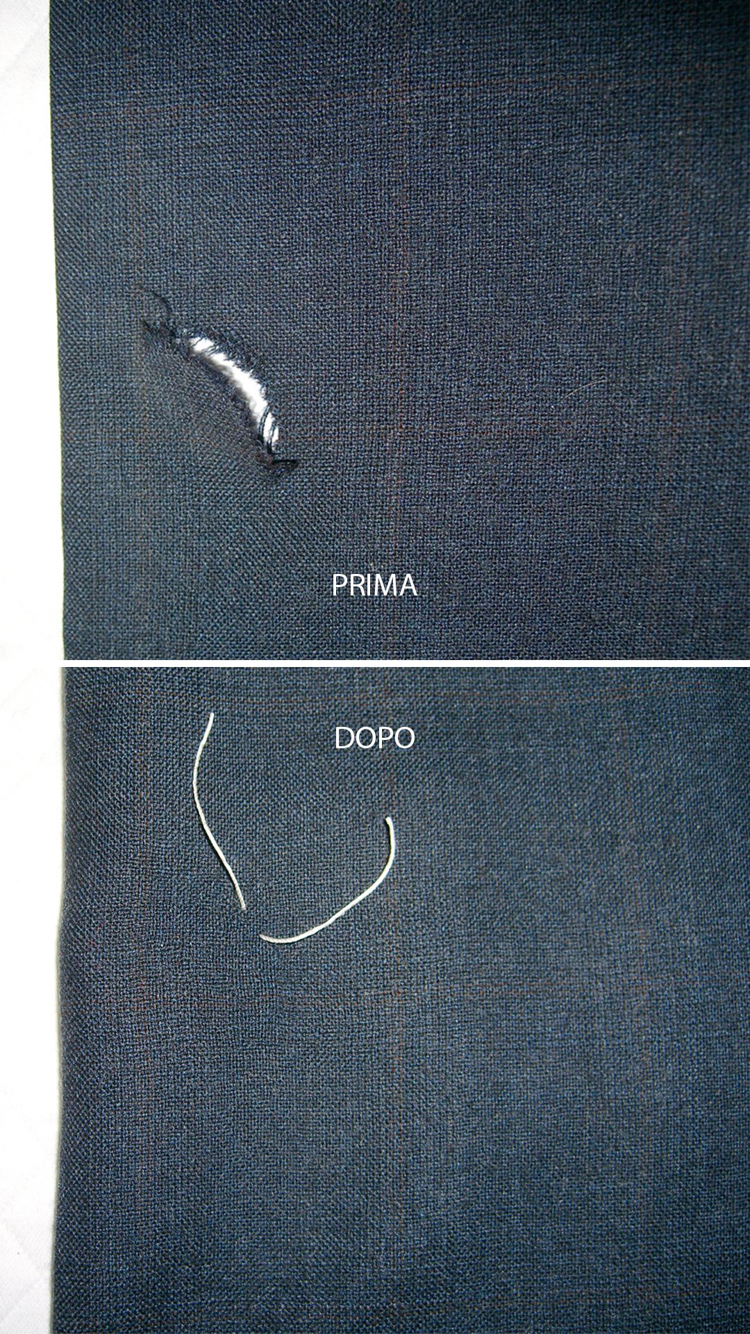 Rammendo invisibile professionale a Milano su pantalone sartoriale