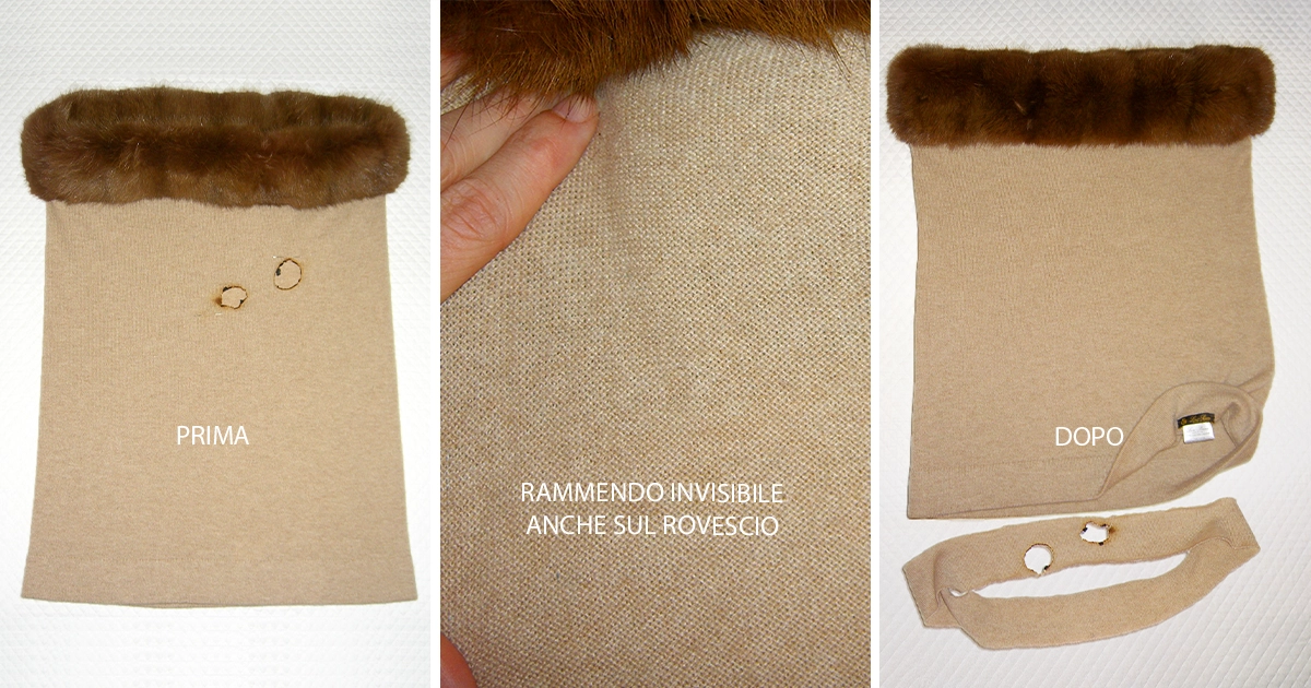 Rovescio perfetto e privo di nodi di un tessuto in lana rigenerato con rimagliatura invisibile